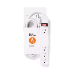 8' 6 Outlet Indoor Power Strip White - Dealworthy™: 15A, 1875W, 14 AWG, 8Ft Extension Cord, 3 Conductors