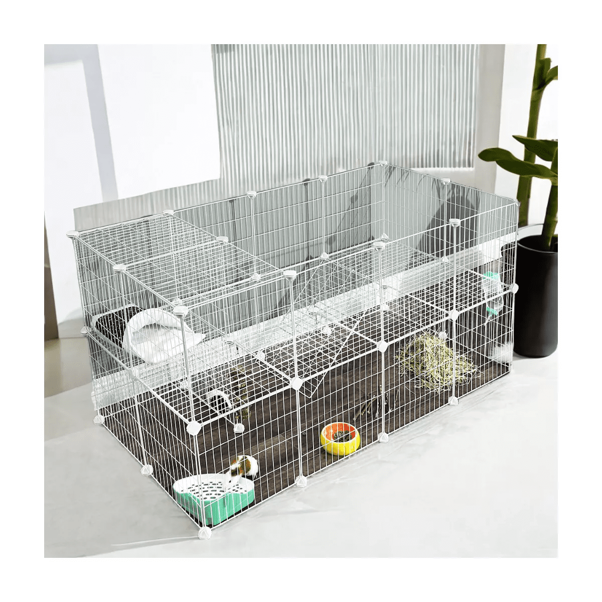 Small Animal Playpen, Pet Playpen for Rabbit Guinea Pig Cage, Zip Ties Included, Metal Wire Apartment-Style Two-Story Pet Premium Villa