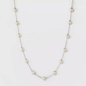 Short Faux Pearl Chain Necklace - a New Day™ Silver: Lobster Claw Clasp, Glass Brass Zinc, 18" with 3" Extender