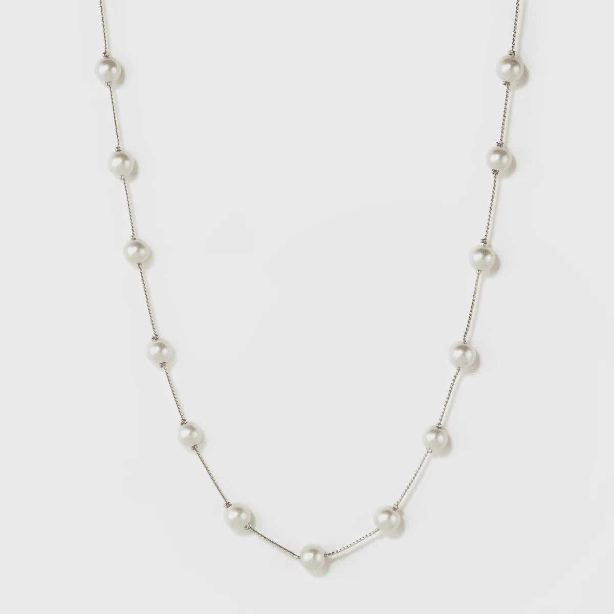 Short Faux Pearl Chain Necklace - a New Day™ Silver: Lobster Claw Clasp, Glass Brass Zinc, 18" with 3" Extender