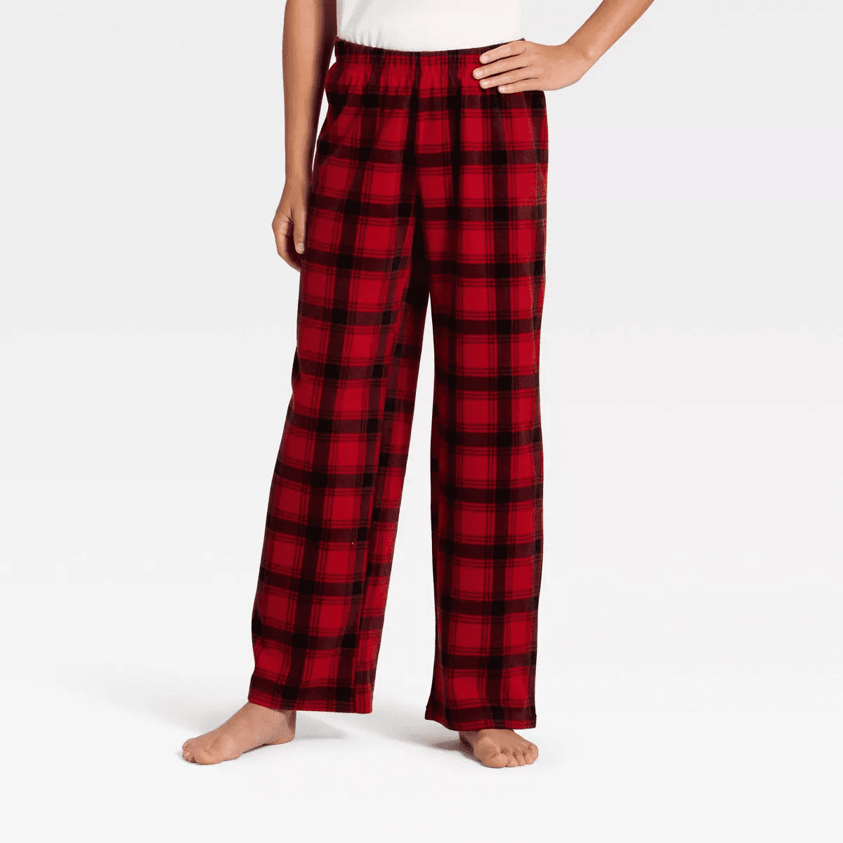 Kids' Plaid Microfleece Holiday Matching Family Pajama Pants - Wondershop Red/Black - Image 2