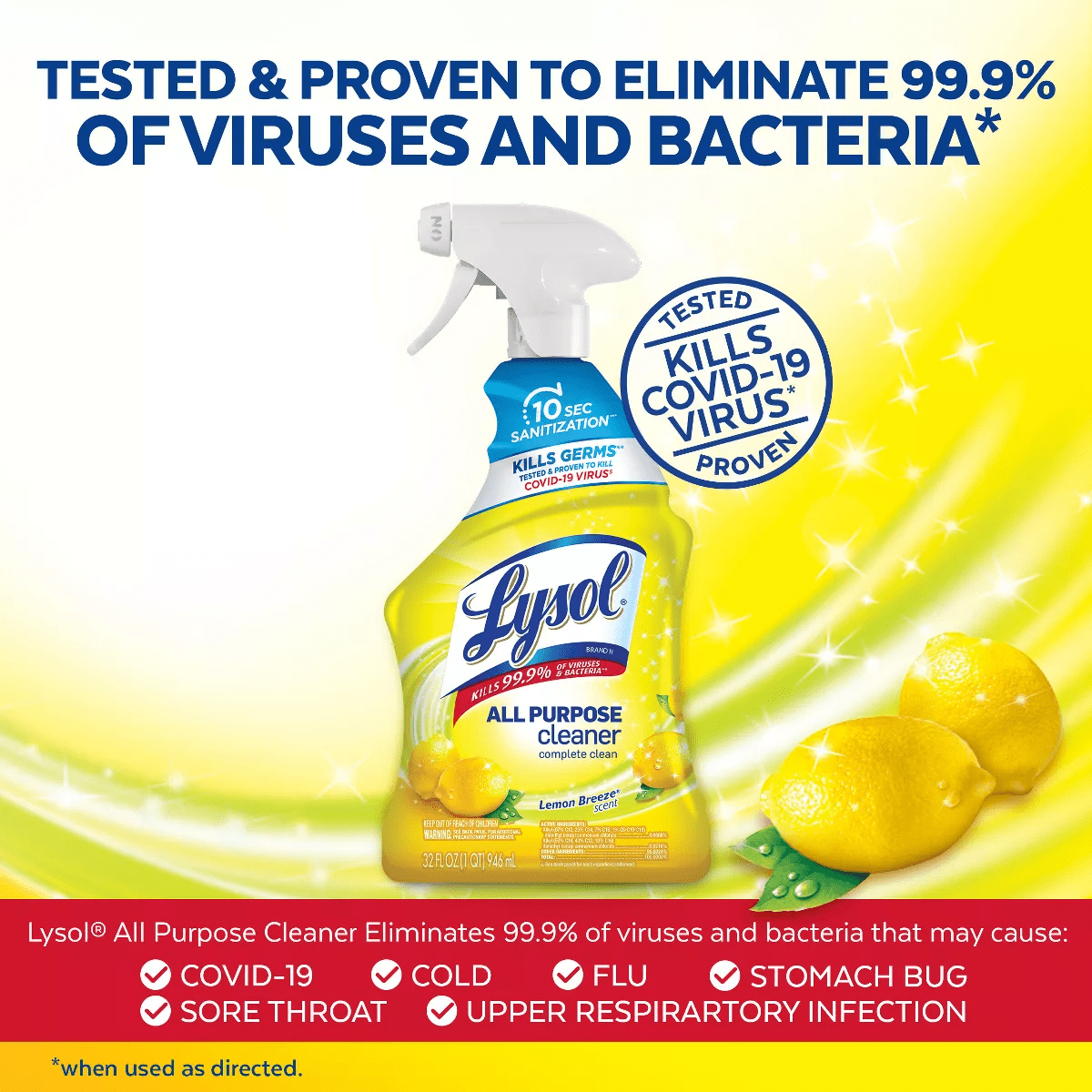 Lysol Lemon Breeze Scented All Purpose Cleaner & Disinfectant Spray - 32 Fl Oz - Image 3