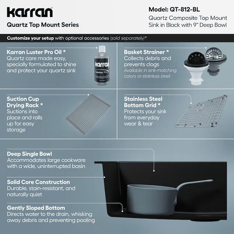 Drop-In or Undermount 33.0-In X 22.0-In Quartz Single Bowl Kitchen Sink - Image 6
