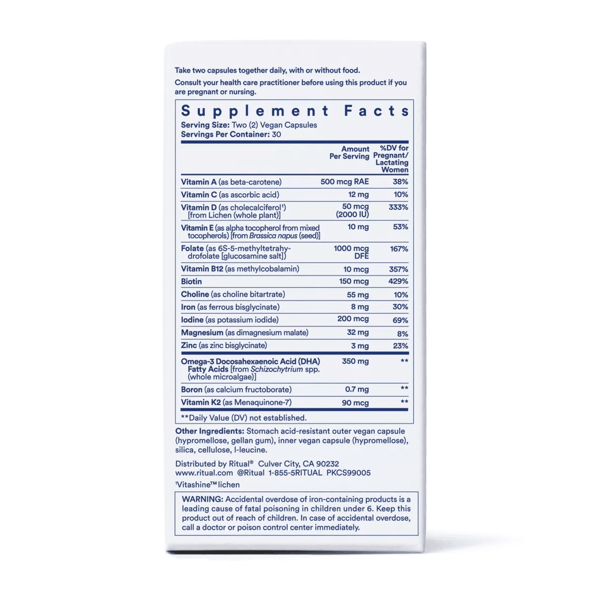 Ritual Postnatal Multivitamin with Vegan Omega-3 DHA, Choline, and Vitamins A, C, D3 and Zinc Vegan Capsules - Mint Essenced - 60Ct - Image 6