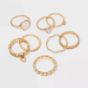 Hearts and Pearls Ring Set 8Pc - Wild Fable™ Gold