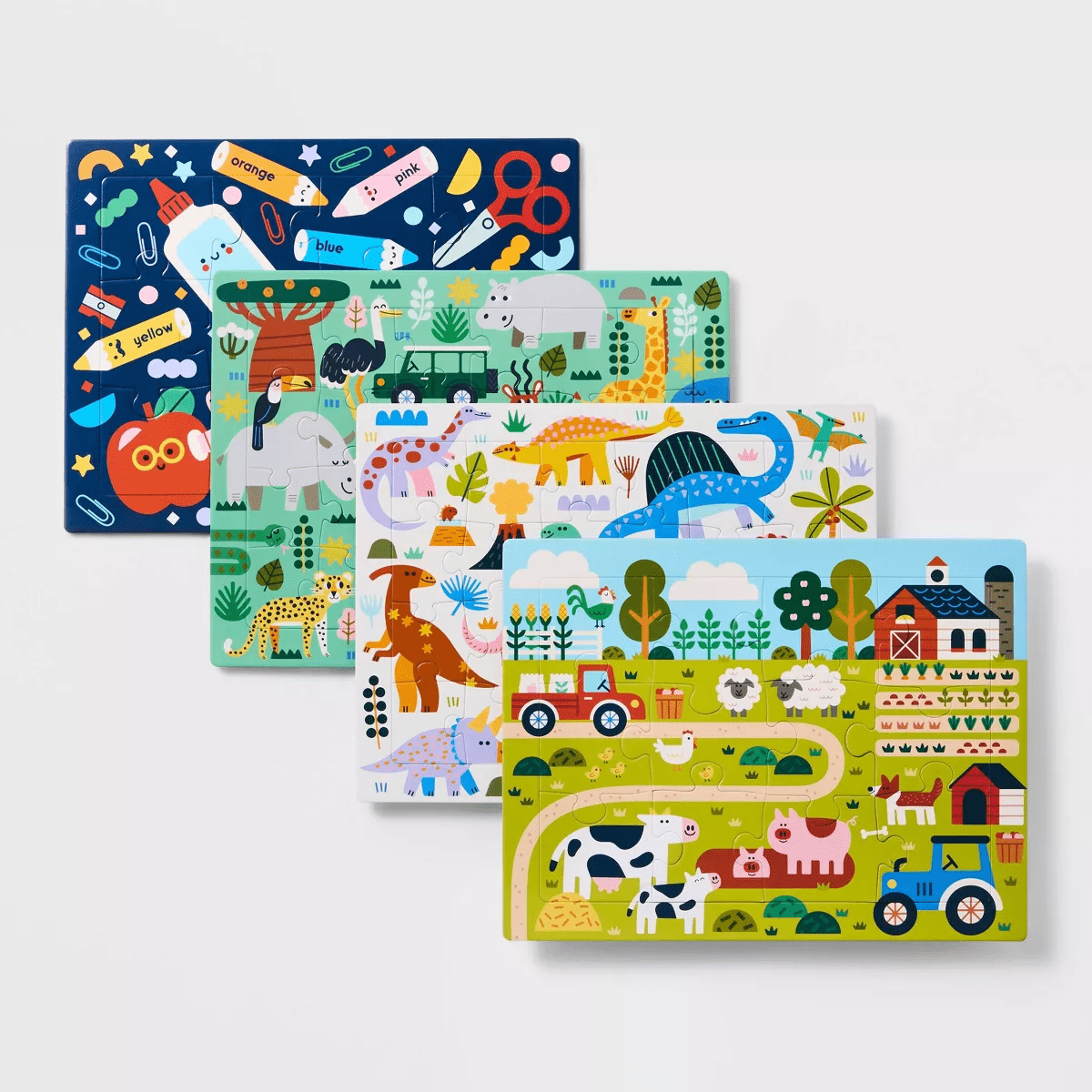 4Pk Tray Puzzles - Gigglescape™: Kids Animal Puzzle Sets, Ages 3+, 12 & 24 Pieces