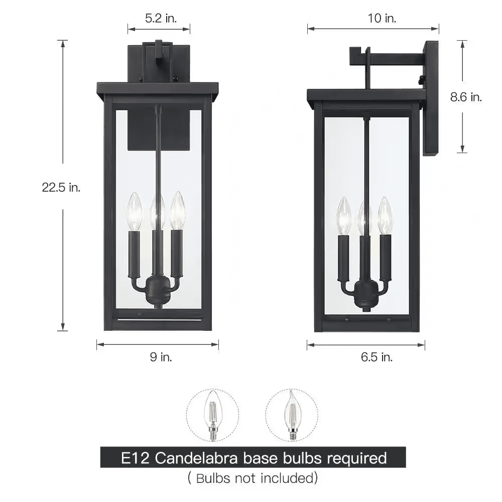 Trevot 3-Light 22.5 In. Large Black Outdoor Wall Lantern Sconce - Image 3