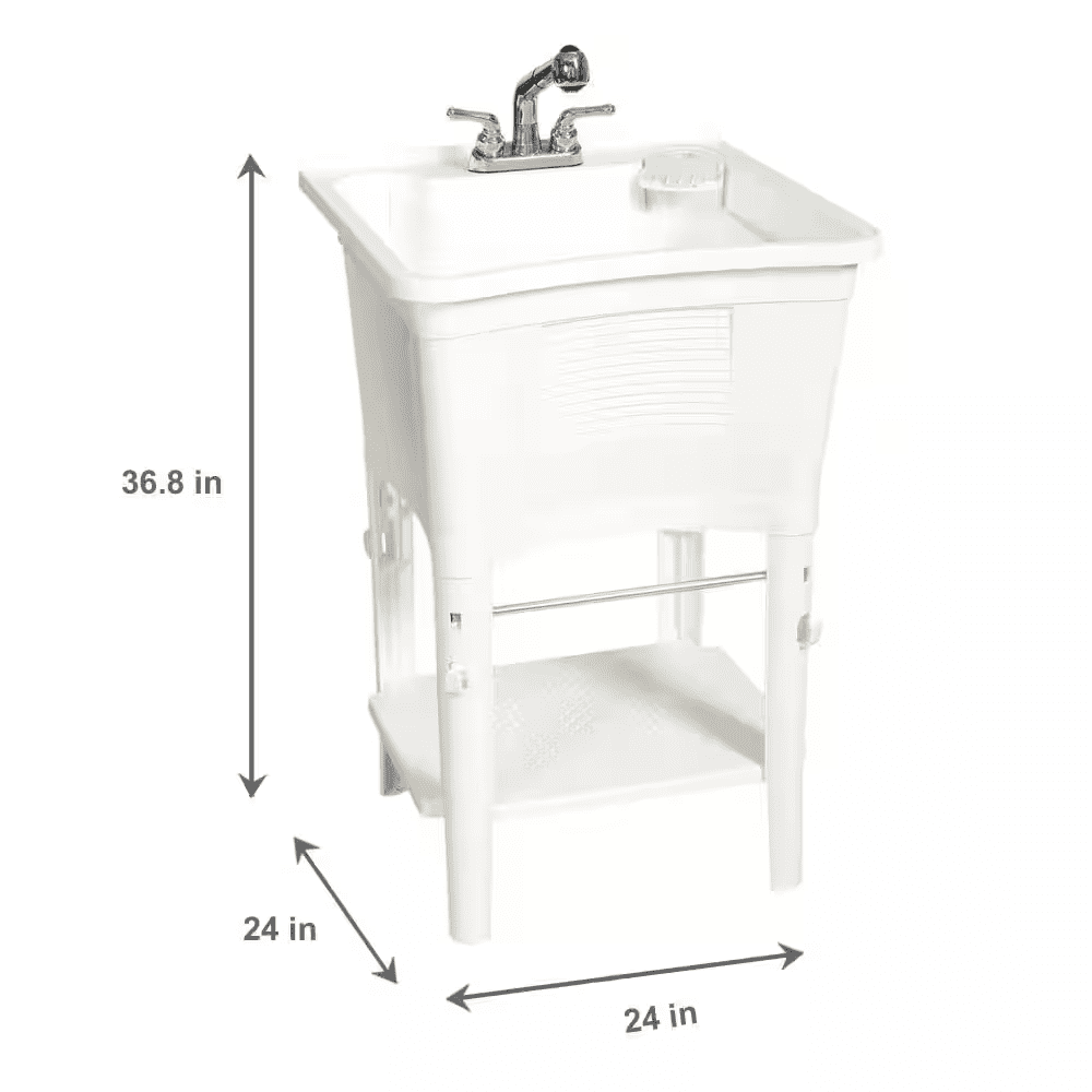 24.1 In. L X 24.1 In. W X 36.7 In. H Laundry Sink / Utility Sink Work Center in White with Pull-Out Faucet in Chrome - Image 4