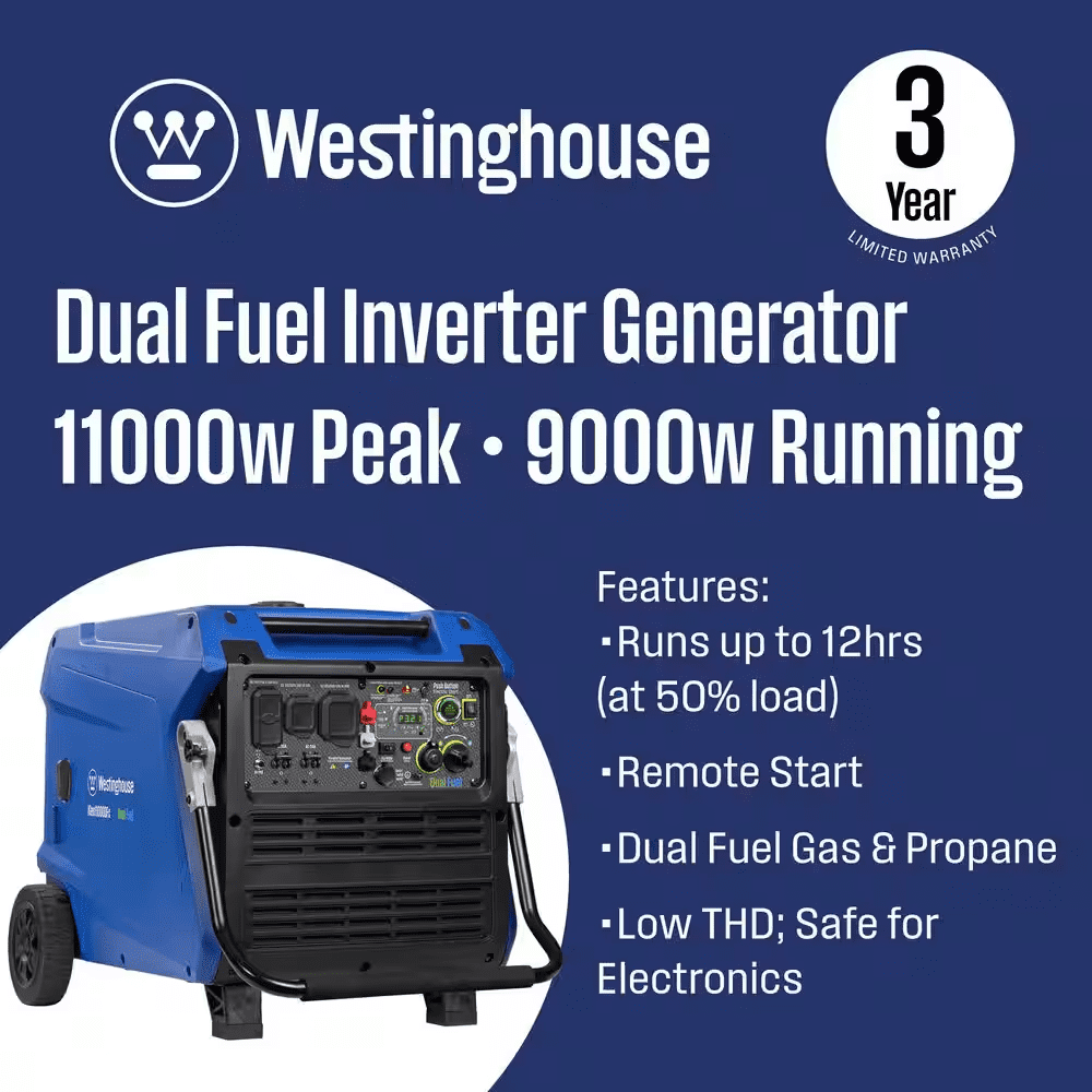11,000-Watt Electric Start Gasoline and Propane Inverter Generator with CO Sensor, Dual Fuel - Image 2