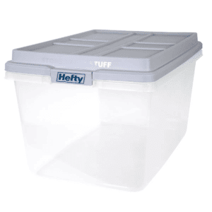 Hefty 72Qt Clear Hi-Rise Storage Bin with Stackable Lid Gray: Plastic Utility Tubs, Locking Handles, Snap Closure