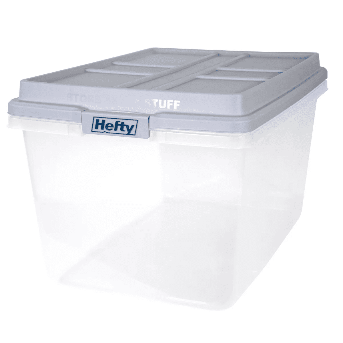 Hefty 72Qt Clear Hi-Rise Storage Bin with Stackable Lid Gray: Plastic Utility Tubs, Locking Handles, Snap Closure