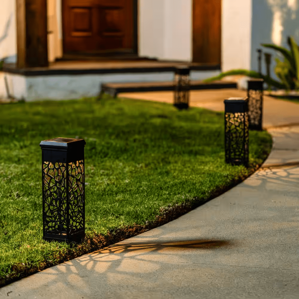 15 Lumen Matte Black Solar Mosaic Bollard Integrated LED Light (4-Pack) - Image 3