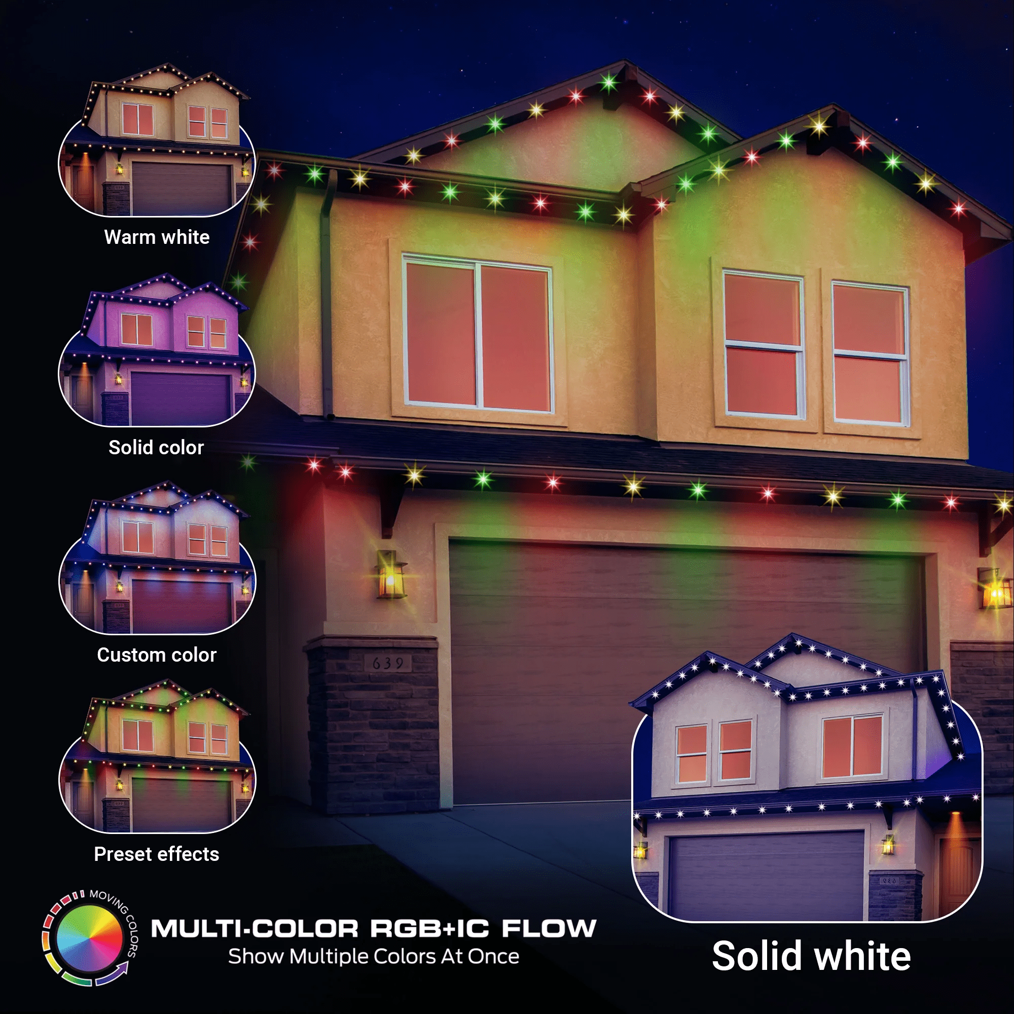Outdoor LED Smart Lights, RGBIC+ Multiwhite Permanent Outdoor Lights W/ Voice Control, for Christmas, Halloween, Party, Gameday and More, 50Ft - Image 3