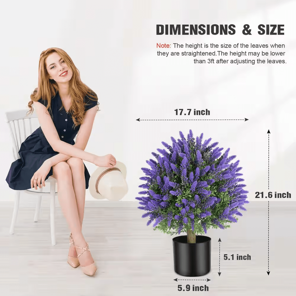 1.8 Ft. Artificial Lavender Trees in Black Pots, 21.6 In. Lavender Ball Topiary for Indoor/Outdoor Decor, 2-Pack - Image 8