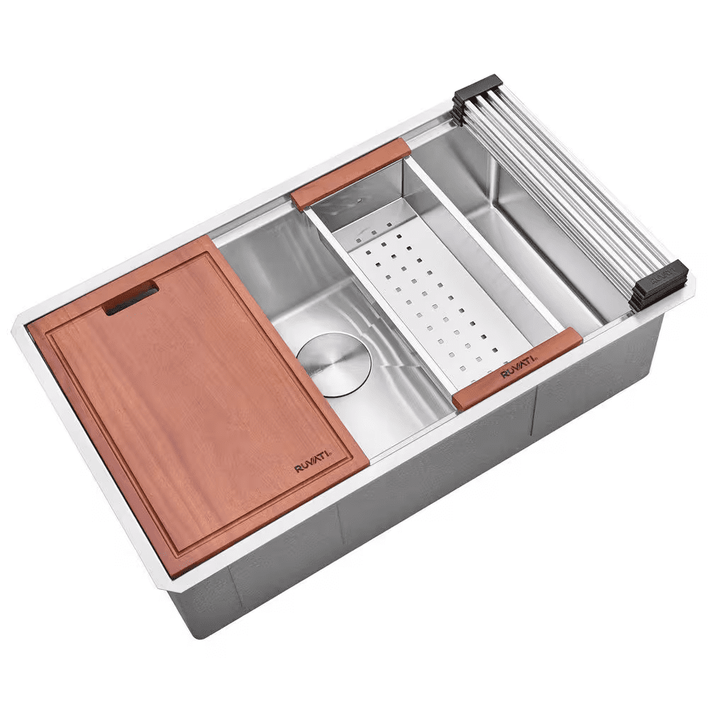 Roma Pro 33 In. Undermount Single Bowl 16-Gauge Stainless Steel Workstation Kitchen Sink with Rounded Corners