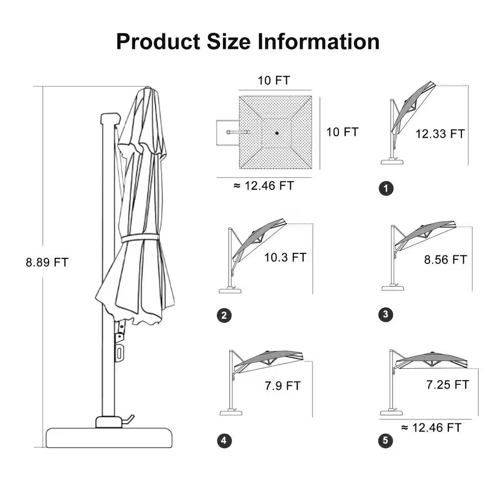 10 Ft. Square Large Outdoor Aluminum Cantilever 360-Degree Rotation Patio Umbrella with Base, Beige - Image 10