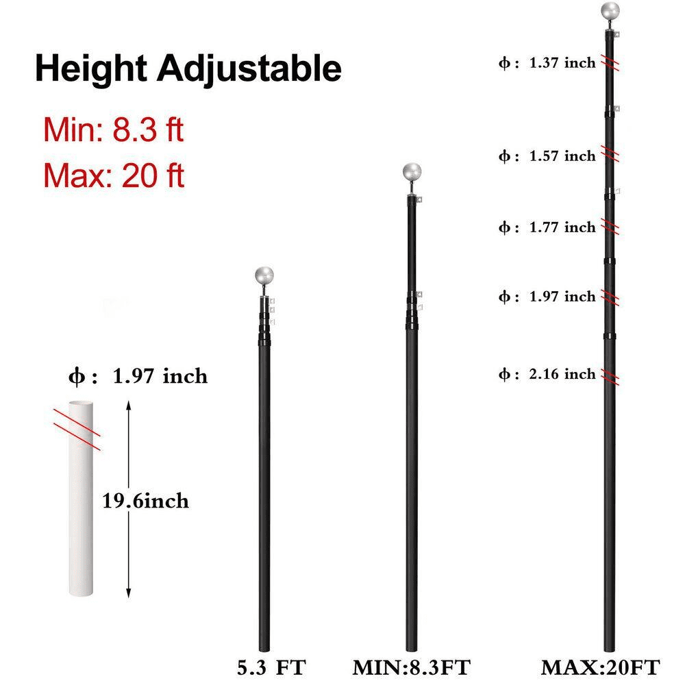 30.16 Ft. Aluminum Telescoping Flagpole with 3 Ft. X 5 Ft. US Flag - Image 2