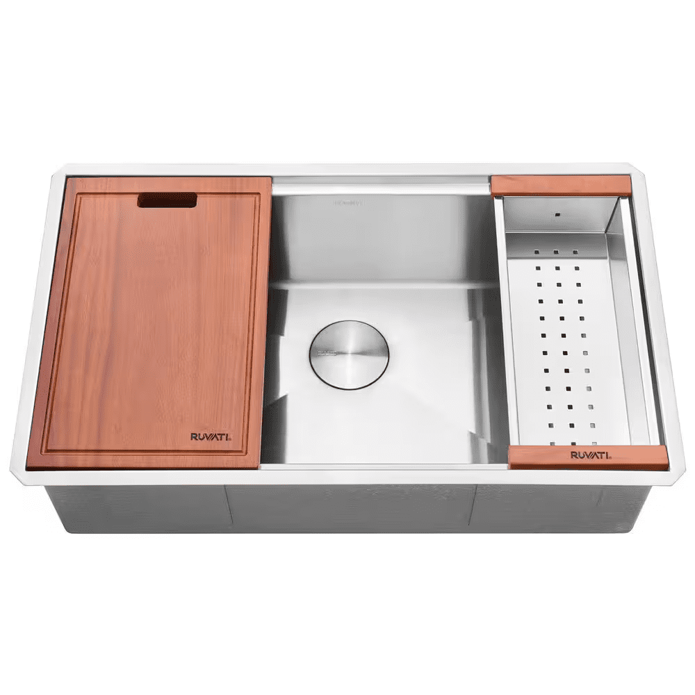 Roma Pro 33 In. Undermount Single Bowl 16-Gauge Stainless Steel Workstation Kitchen Sink with Rounded Corners - Image 6