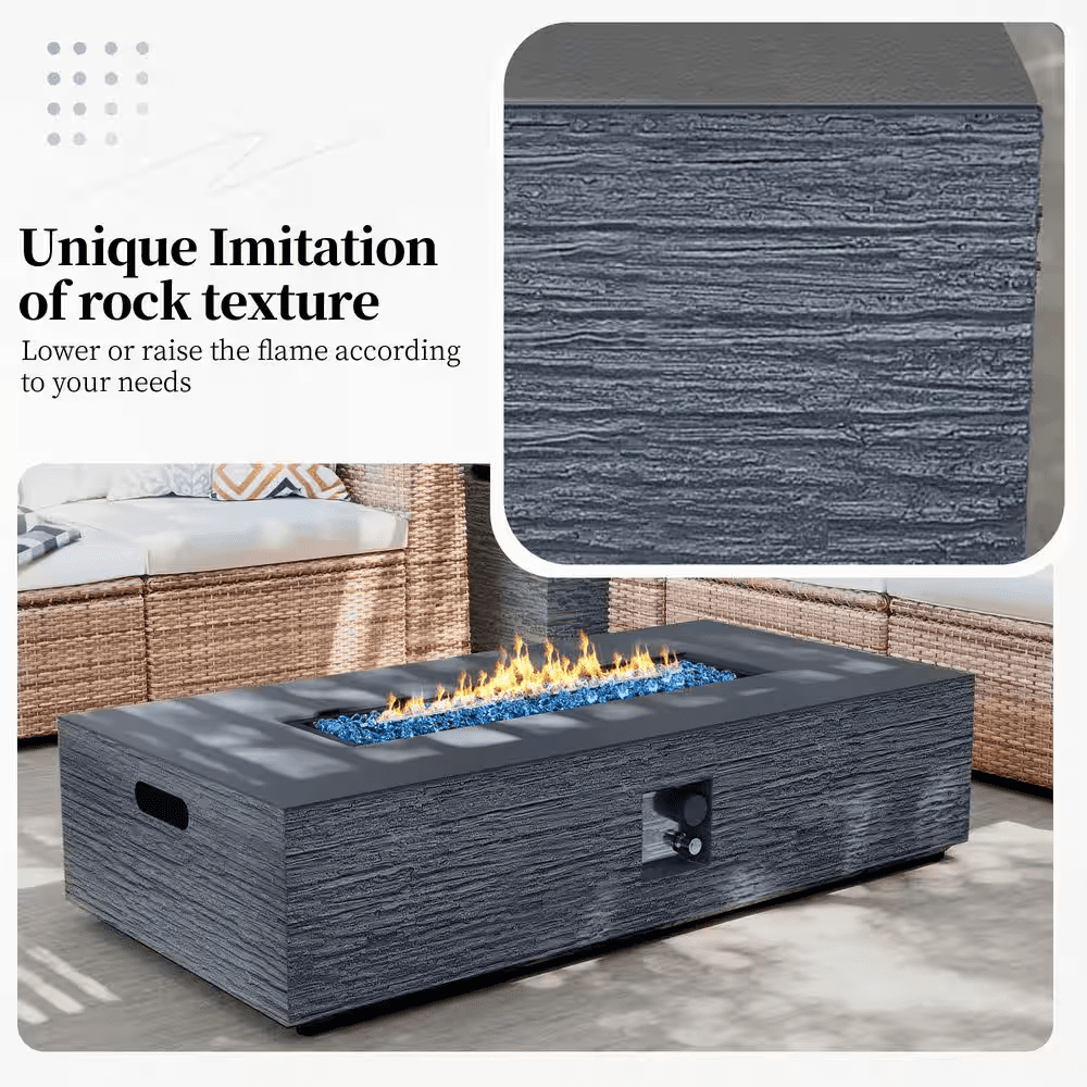 56 In. Rectangular Outdoor Magnesium Oxide Dark Gray Fire Pit Table with Gas Tank Cover - Image 4