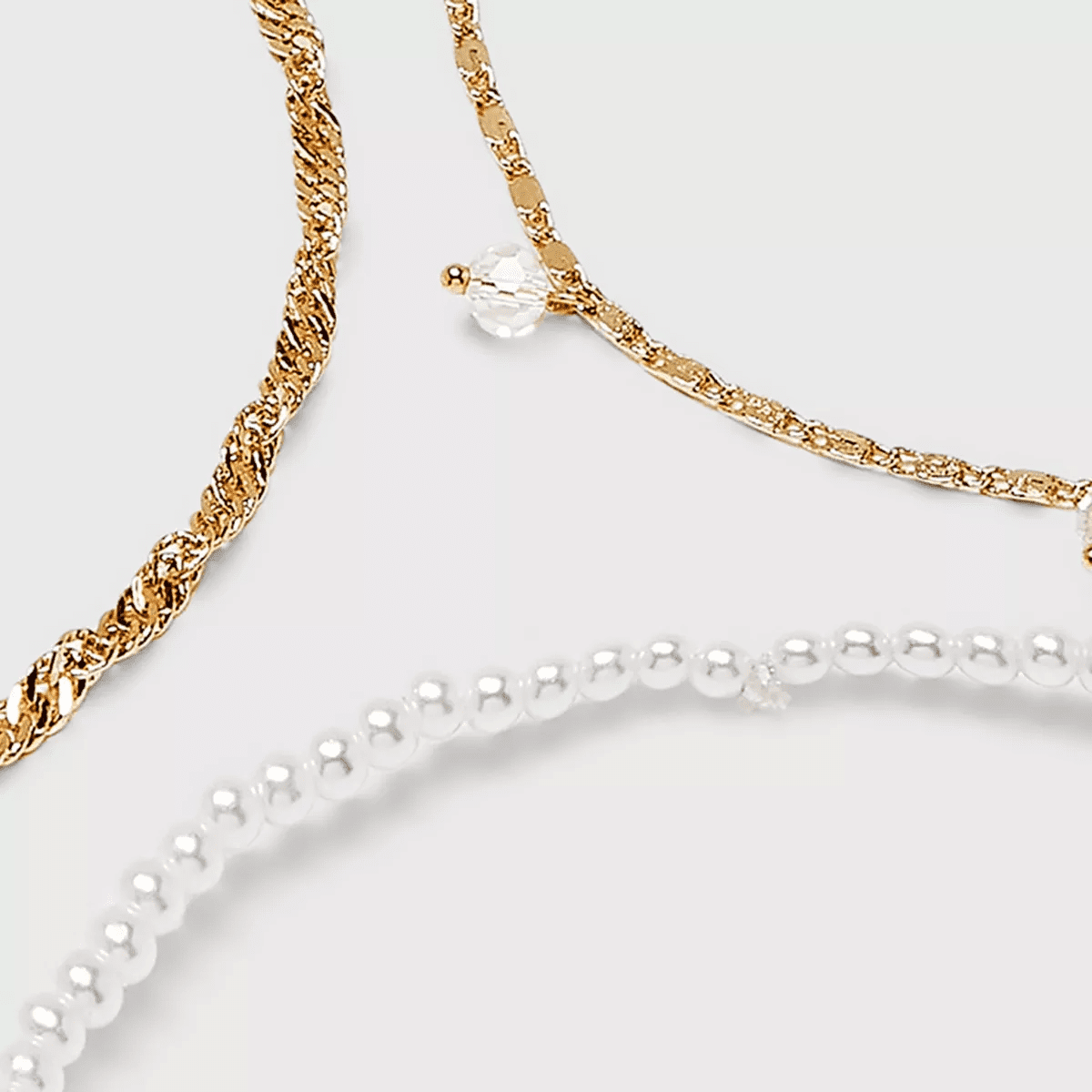 Pearl Drop Beaded Chain Anklet Set 3Pc - a New Day™ Gold: Lobster Claw Clasp, Brass Material, 9.5" Length, Multi-Strand - Image 3