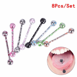 8PCS Mix Colorful Stainless Steel Ball Tongue Bar Ring Body Piercing Jewelry WA