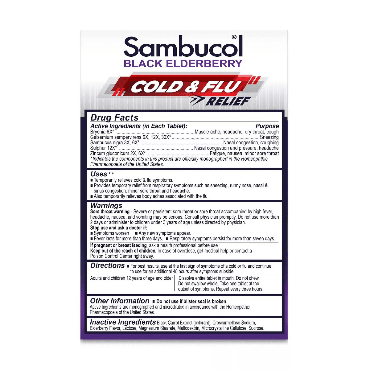 Sambucol Black Elderberry Homeopathic Cold & Flu Relief Tablets - 30Ct - Image 2
