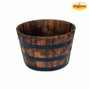26 In. Jackson Extra Large Brown Wood Barrel Planter (26 In. D X 16.5 In. H) with Drainage Hole