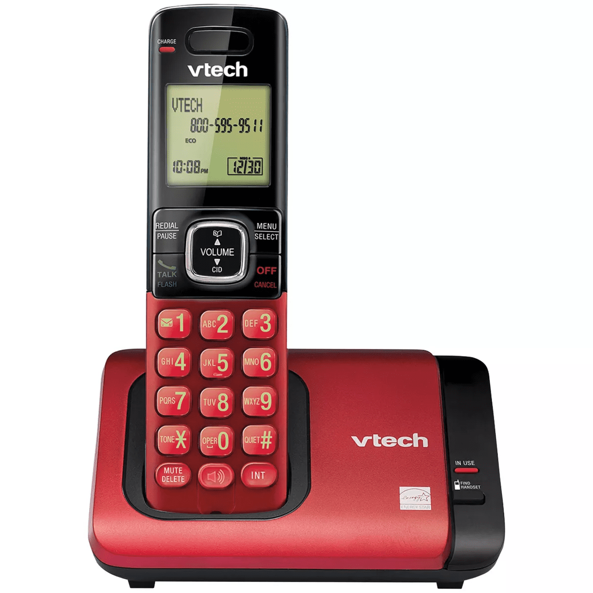 Vtech® 1-Handset DECT 6.0 Expandable Cordless Phone System for Landline, Caller Id/Call Waiting and Backlit Keypad/Display, CS6719-16 in Red