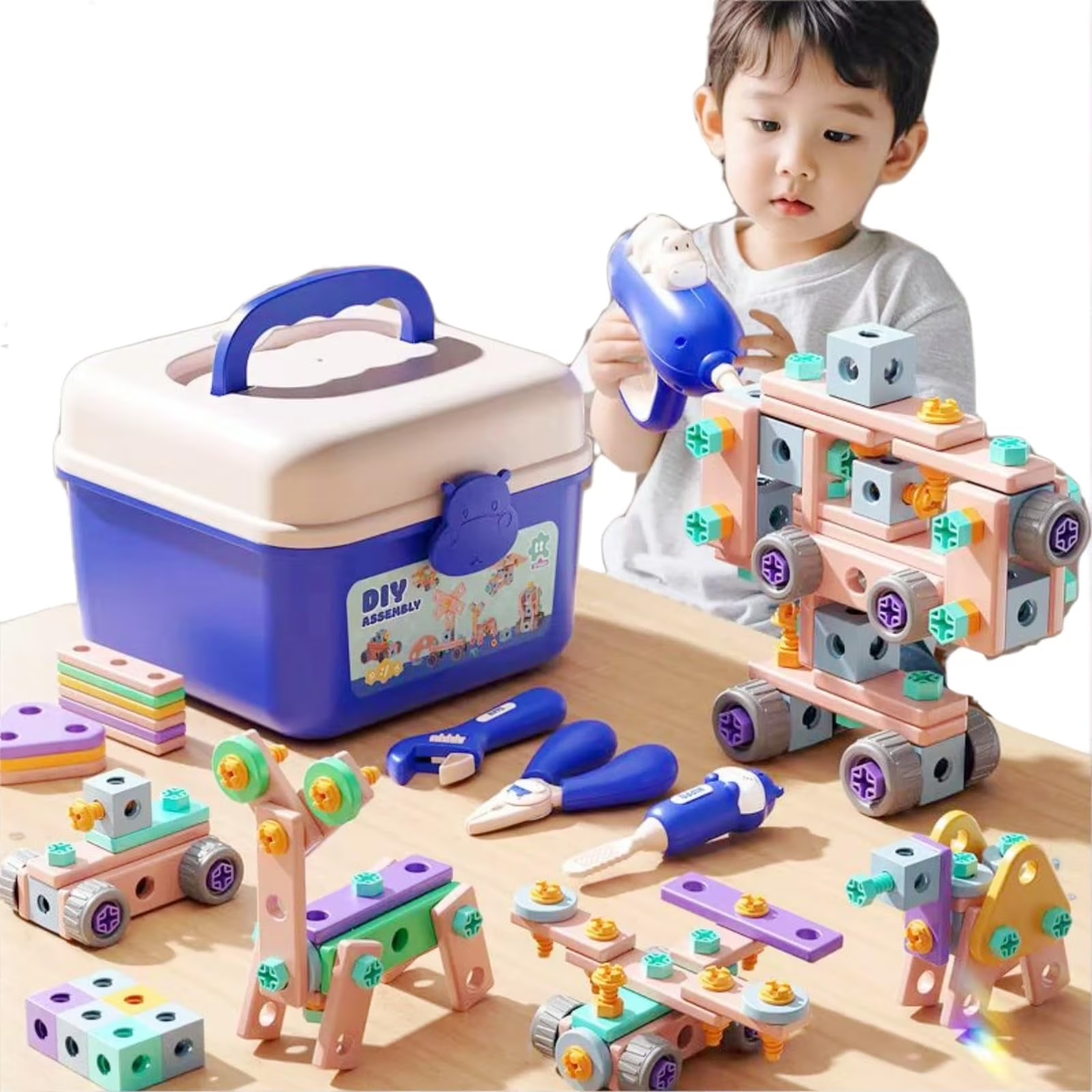 160PCS Kids Tool Set Toys,Stem Educational Construction Building Toy with Screw Assembly&Electric Drill,Creative Engineering Building Toys and Portable Toolbox for 3-6Year