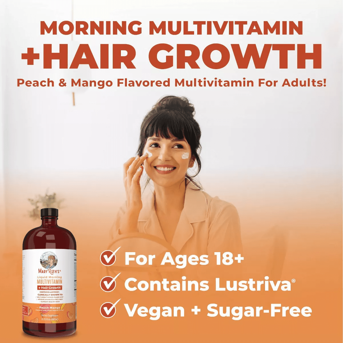 Maryruth'S Liquid Morning Vegan Multivitamin + Hair Growth - Peach Mango - 15.2Oz - Image 5