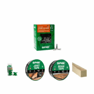 #8 X 1-1/4 In. Deck Screws, Spacer Tool, 1 5/8 In., 3 1/3 In. Deck Tape and 4 In. Timber