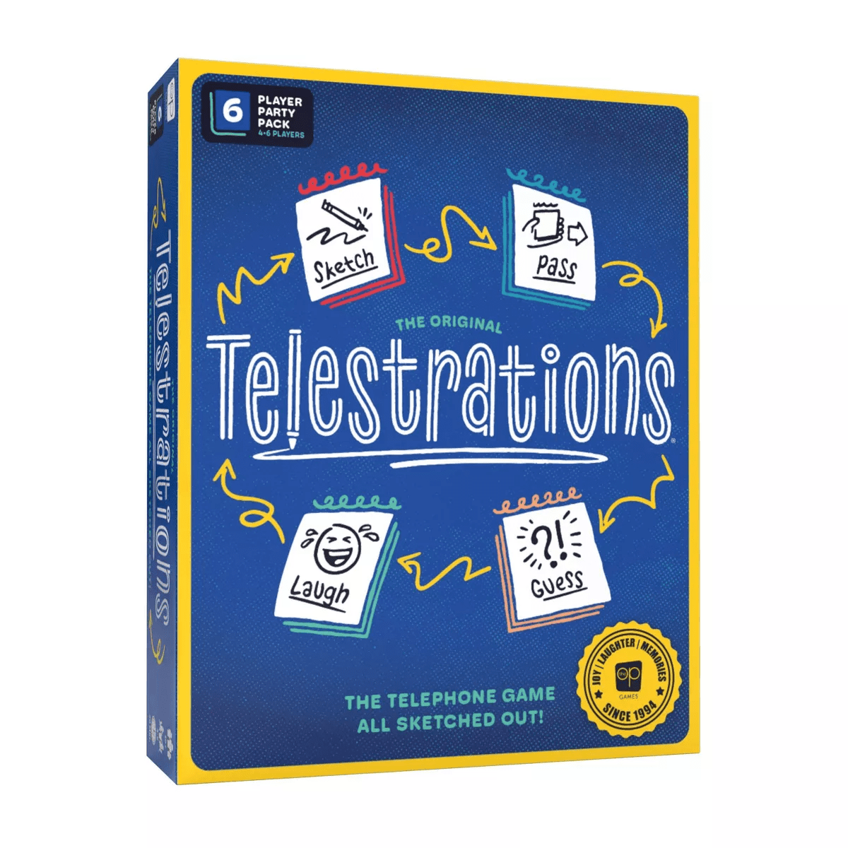 The Op Games Telestrations 6 Player Game: Social Skills Educational Party Game, Includes Cards & Dry Erase Boards