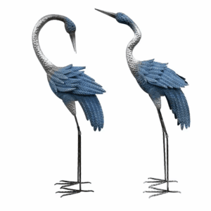 40In. H Heron Garden Statues Blue/Silver Accents (2-Pack)