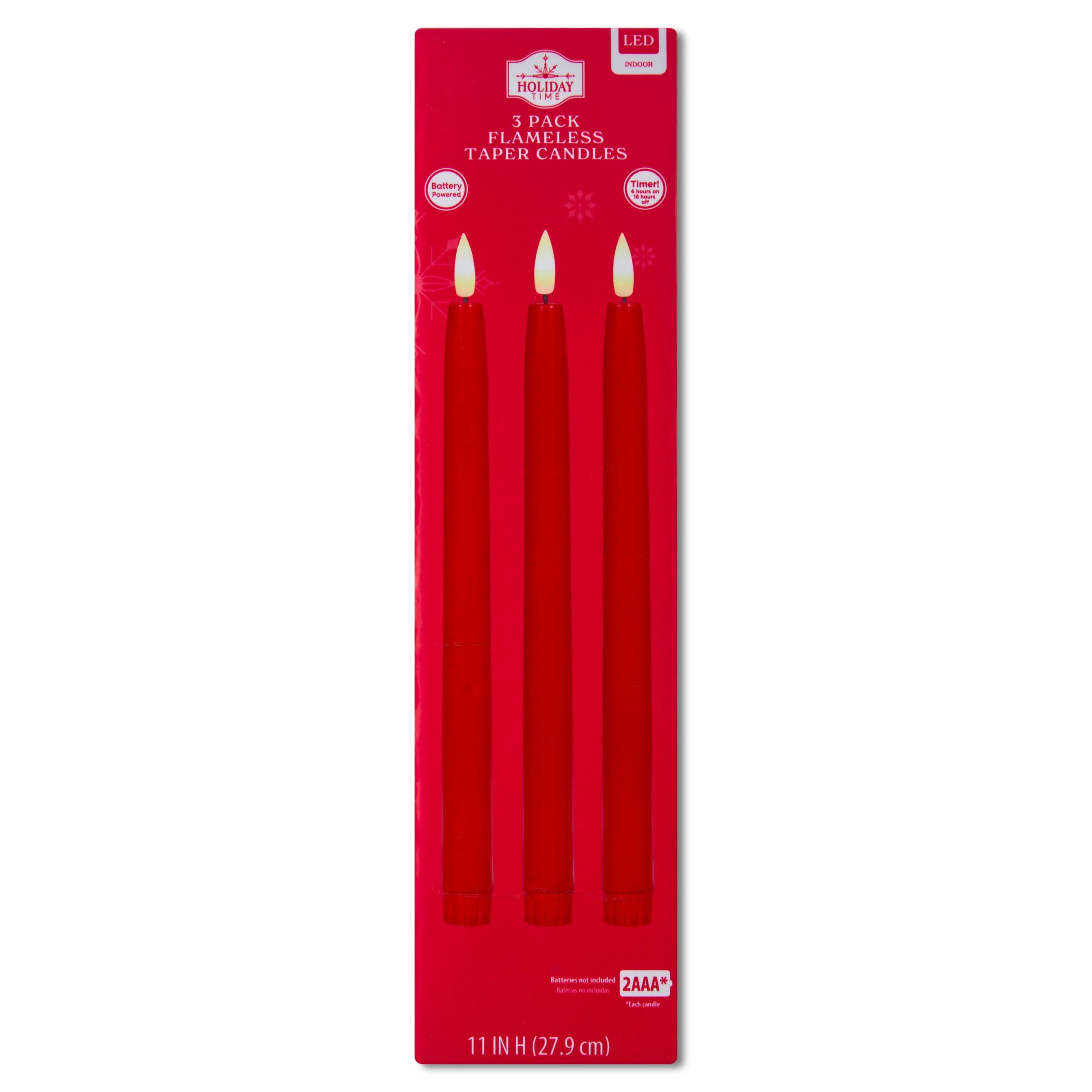 Battery Operated LED Flickering Flameless Wax Look Christmas Taper Candles, Red, 11", 3 Count, by - Image 2