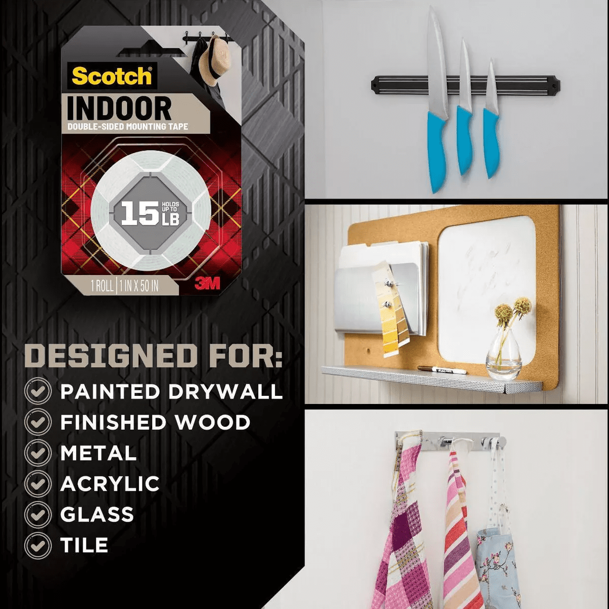 Scotch Heavy Duty Mounting Tape: Double Sided Heavy Duty Wall Tape, White, Plastic, 1 Pack - Image 5