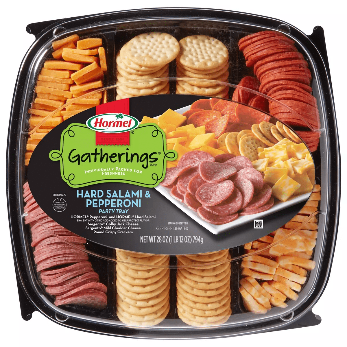 Hormel Gatherings Hard Salami, Pepperoni, Cheese & Crackers Charcuterie Party Tray - 28Oz