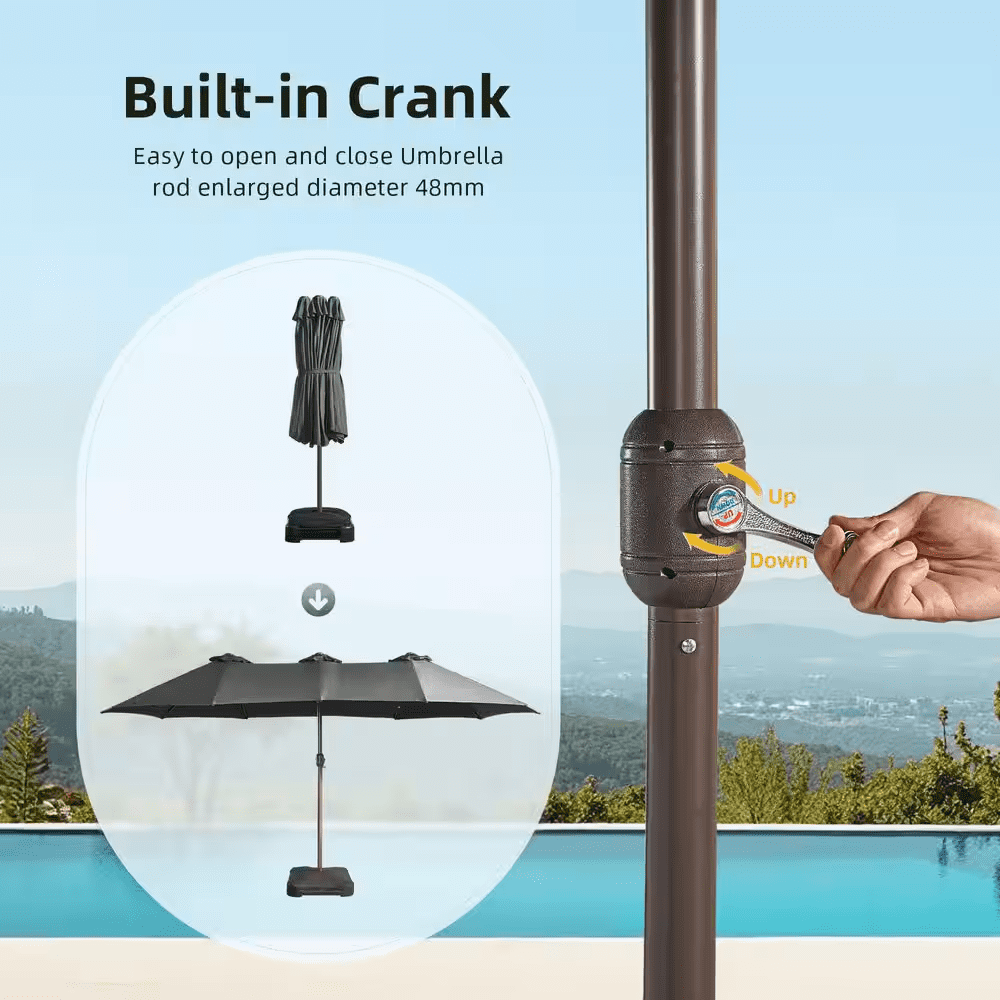 Extra-Large 8.5 X 14.5 Ft. Rectangular Patio Umbrella with Solar Light, Steel Frame, Stand and Sand Bags in Dark Grey - Image 7