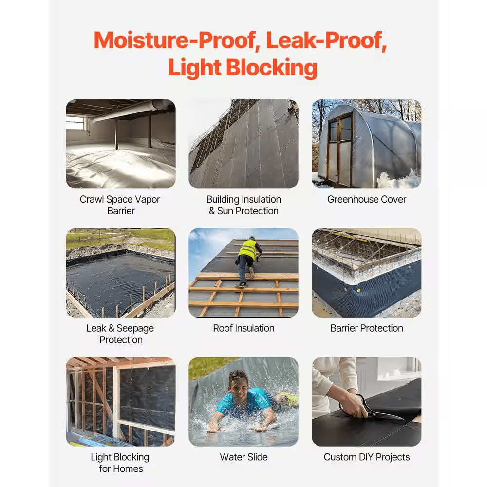 3 Ft. X 50 Ft. Plastic Sheeting, 4 Mil Heavy Duty Roll Black Polyethylene Tarp for Crawl Space Vapor Barrier - Image 4