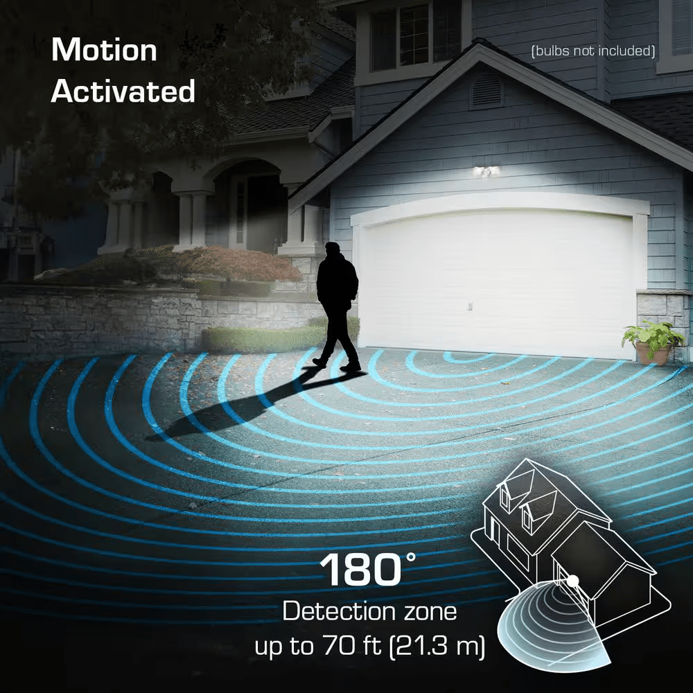 PAR 180° White Motion Sensing Security Light Wired Outdoor 2-Head Dusk-To-Dawn Flood Light - Image 5