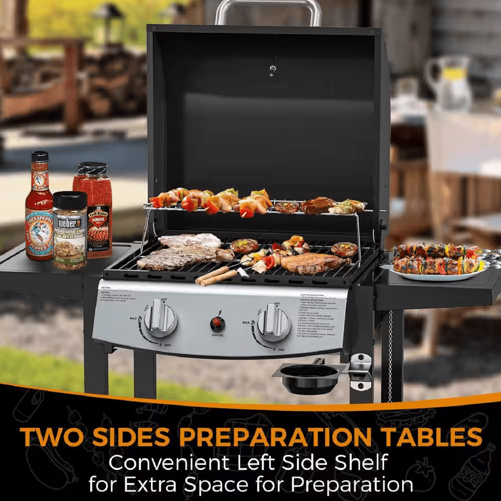 2 Burner Stainless Steel Portable Propane Gas Grill in Black - Image 6