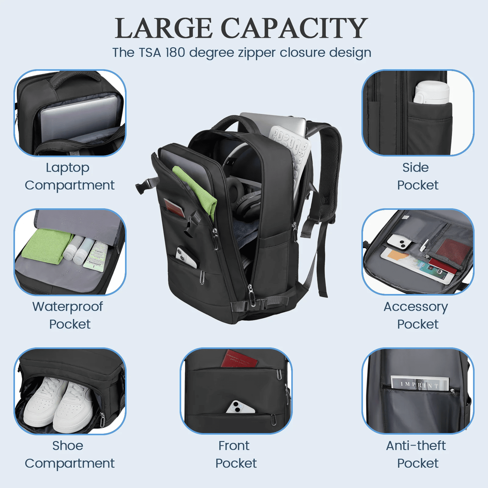 Travel Backpack for Women with USB Charging Port, Tsa-Approved Laptop Backpack, Lightweight Carry on Backpack Fit 15.6” Laptop for Weekend Trips, Business Travel & Hiking, Black - Image 5