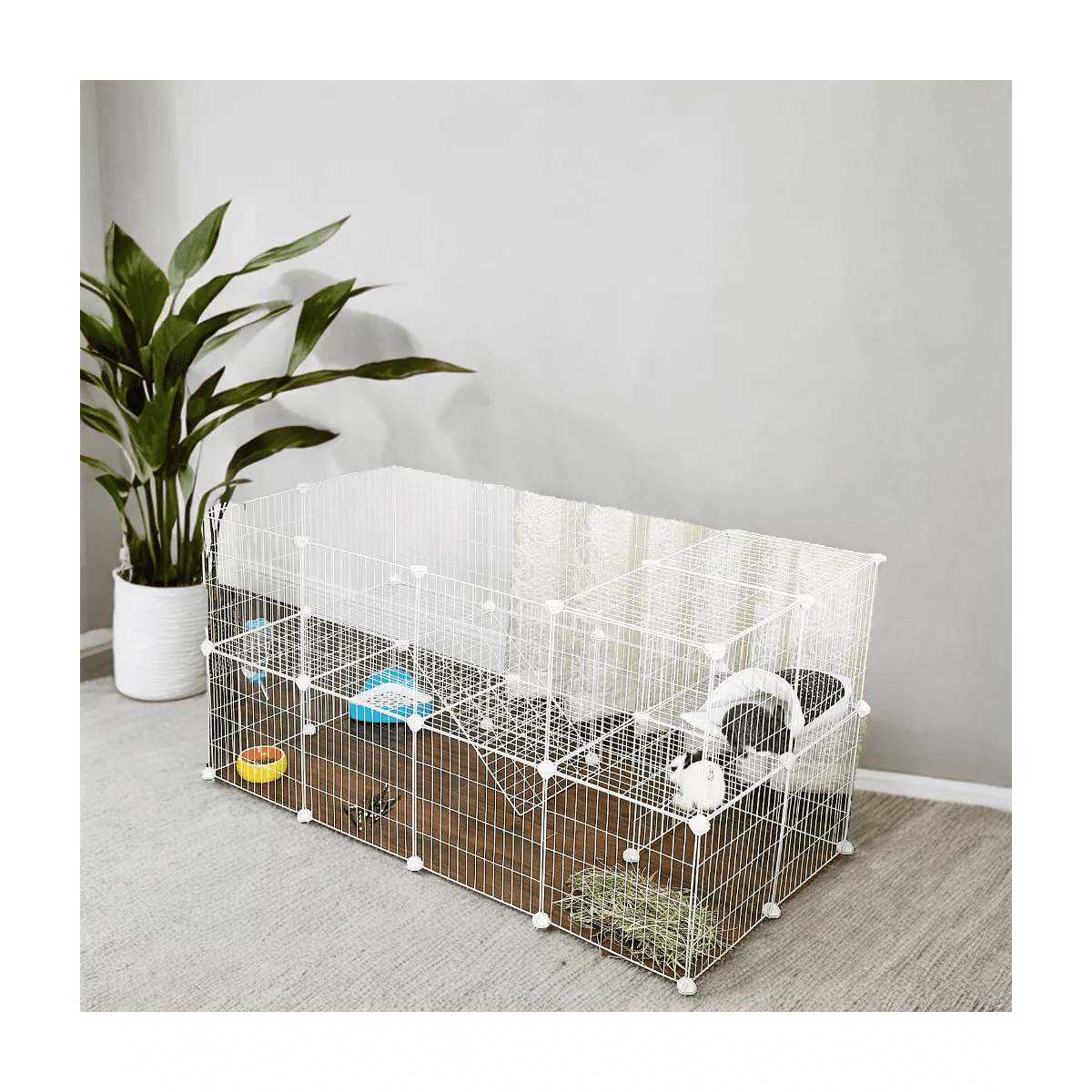 Small Animal Playpen, Pet Playpen for Rabbit Guinea Pig Cage, Zip Ties Included, Metal Wire Apartment-Style Two-Story Pet Premium Villa - Image 4