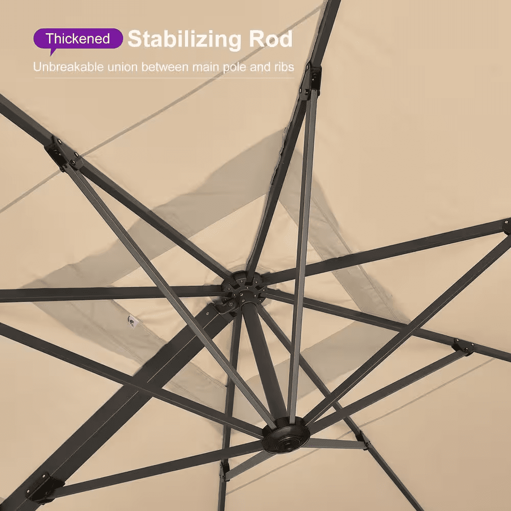 10 Ft. Square Large Outdoor Aluminum Cantilever 360-Degree Rotation Patio Umbrella with Base, Beige - Image 9