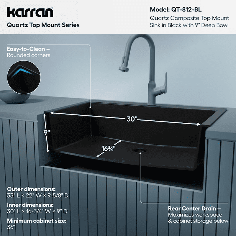 Drop-In or Undermount 33.0-In X 22.0-In Quartz Single Bowl Kitchen Sink - Image 7