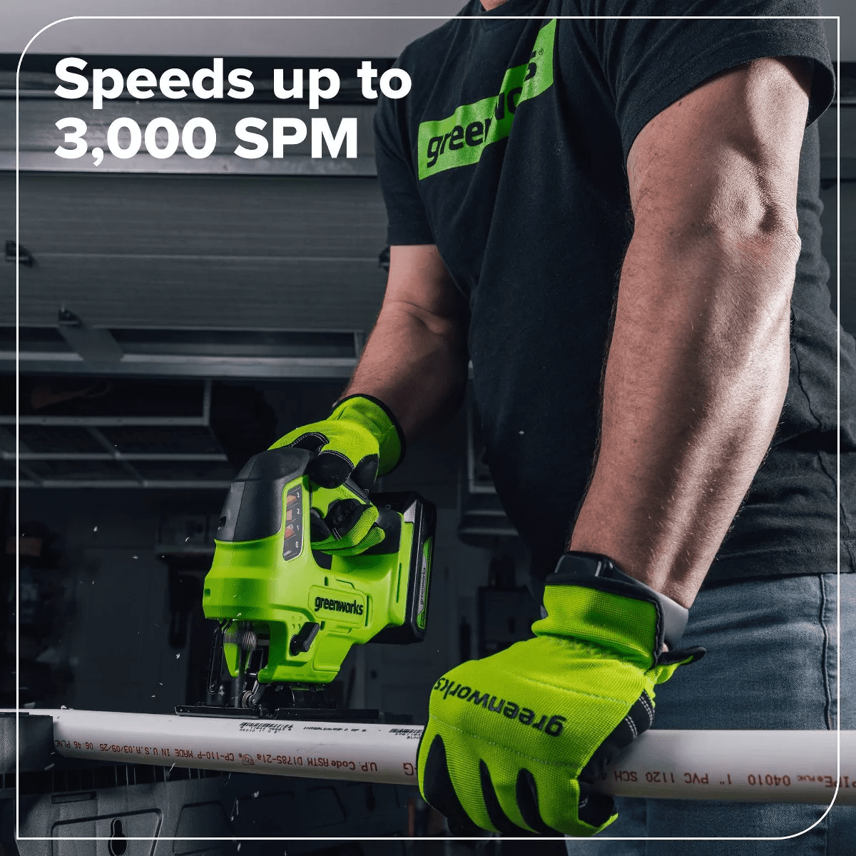 Greenworks POWERALL 24V Cordless Brushless 1'' Jigsaw with 1.5Ah Battery and Charger - Image 3