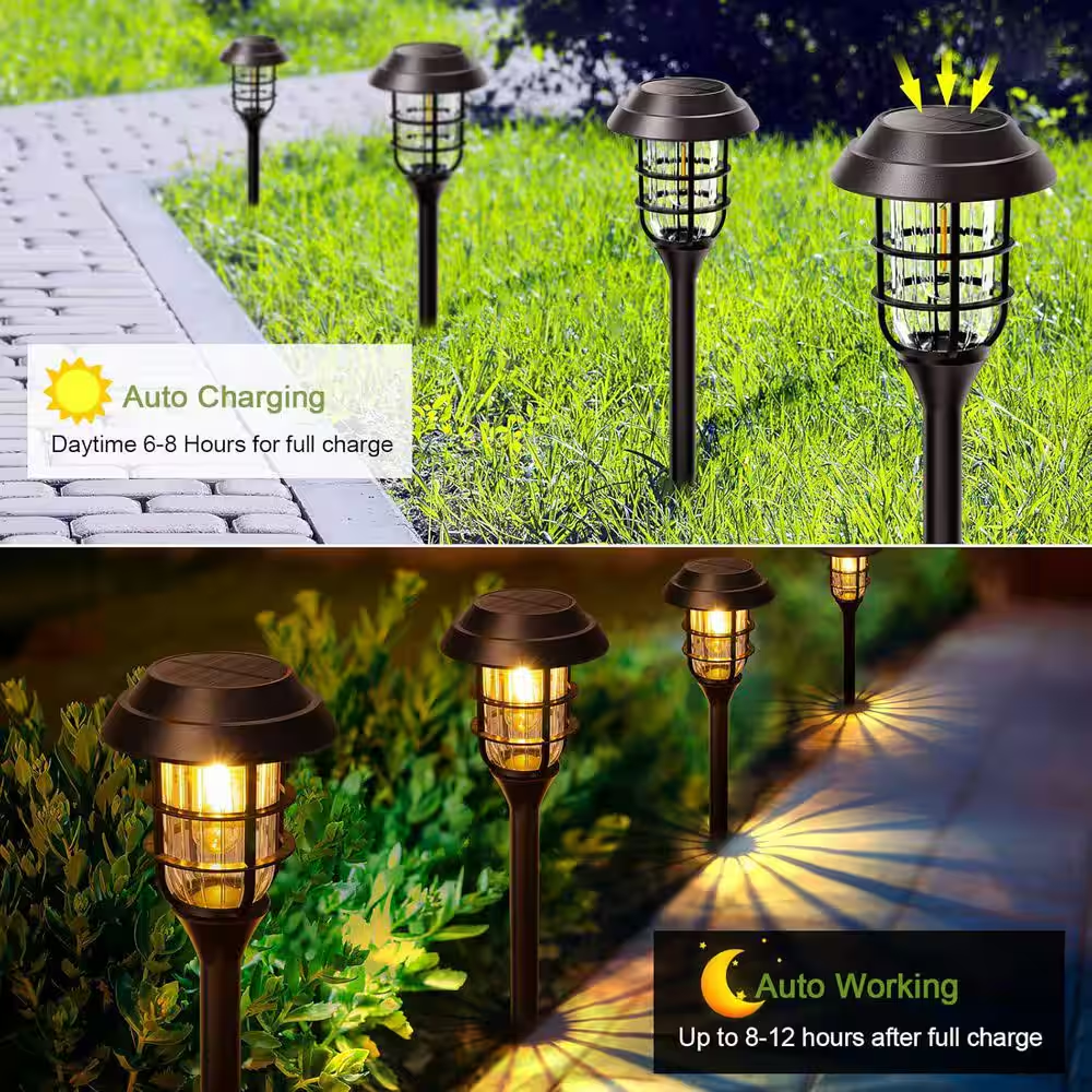 3000K 10 Lumens Black Outdoor Integrated Solar LED Weather Resistant Path Lights (8-Pieces) - Image 7