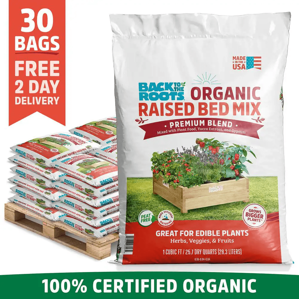 Organic Bulk Raised Bed Soil (30 1 Cu. Ft. Bags) Peat-Free, Blended with Organic Fertilizer