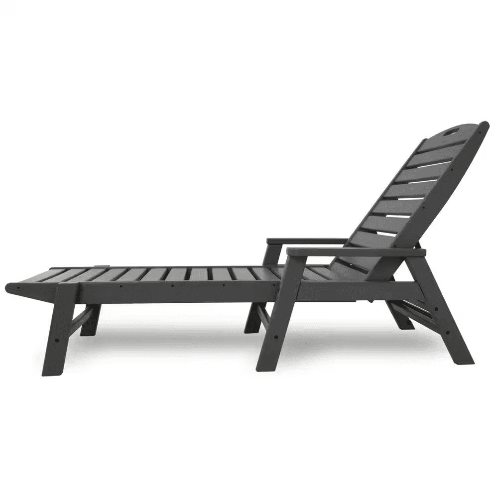 Nautical Slate Grey Stackable Plastic Outdoor Patio Chaise Lounge - Image 2