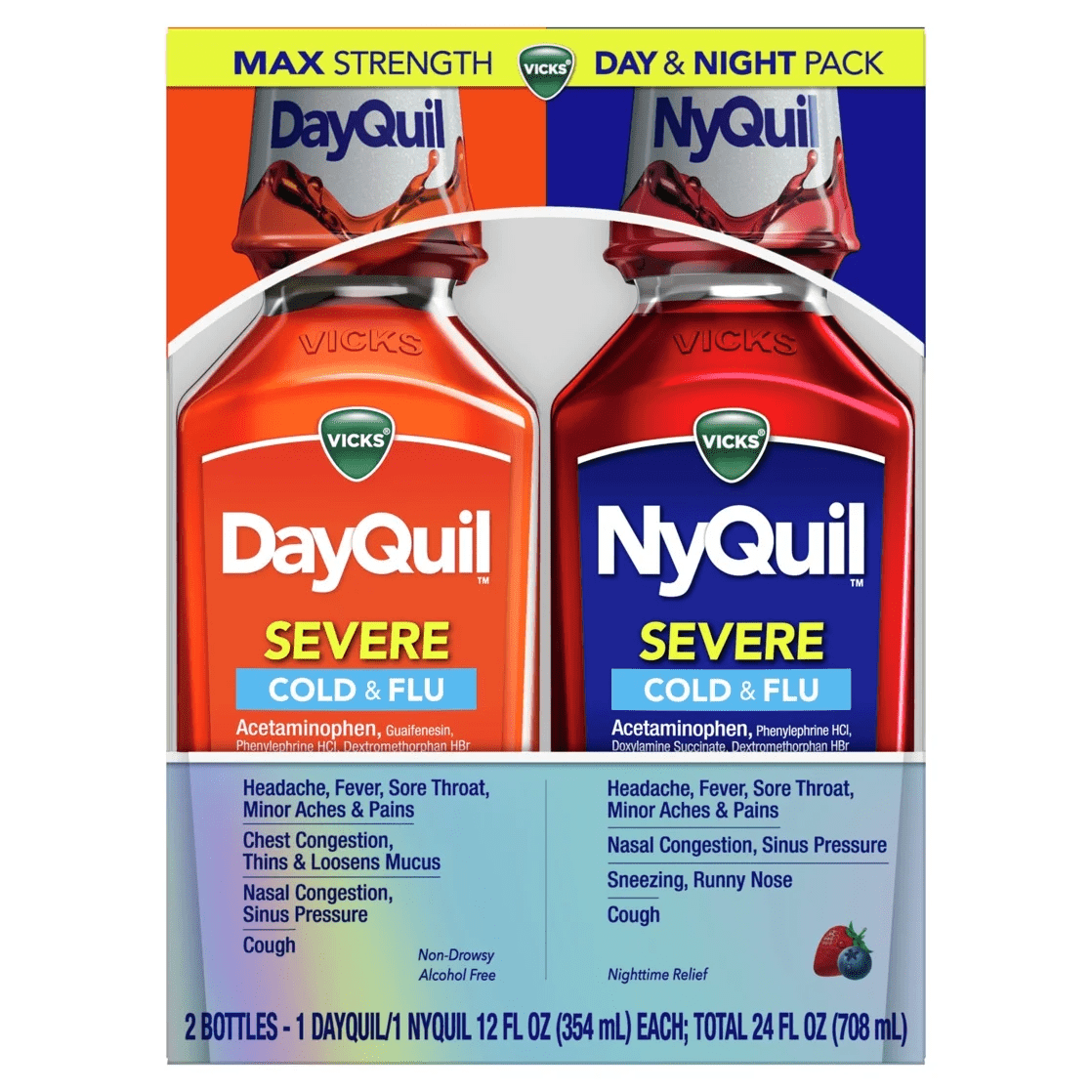 Dayquil and Nyquil Severe Cold and Flu Liquid, Cold and Flu Medicine for Adults, 2X12 Fl Oz - Image 9