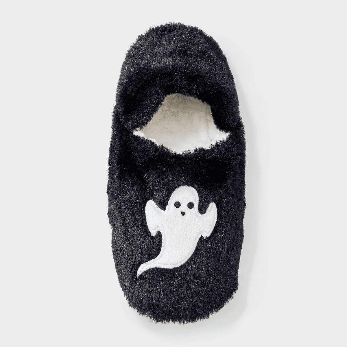 Women'S Ghost Embroidered Halloween Faux Fur Slipper Socks with Grippers - Hyde and EEK Boutique Black/White - Image 3